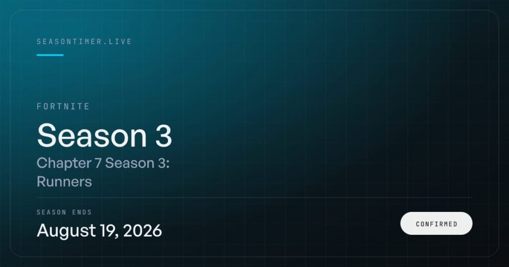 Fortnite Chapter 7 Season 3 Ends August 19 As Season 4 Prepares to Launch — image via SeasonTimer
